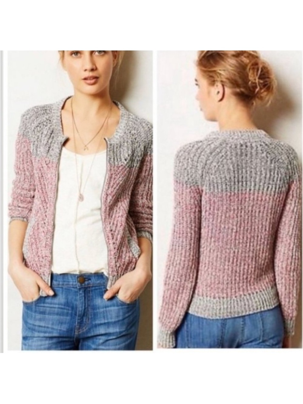 Anthropologie Moth Juno Bomber Cardigan Sweater with Zipper and Pockets